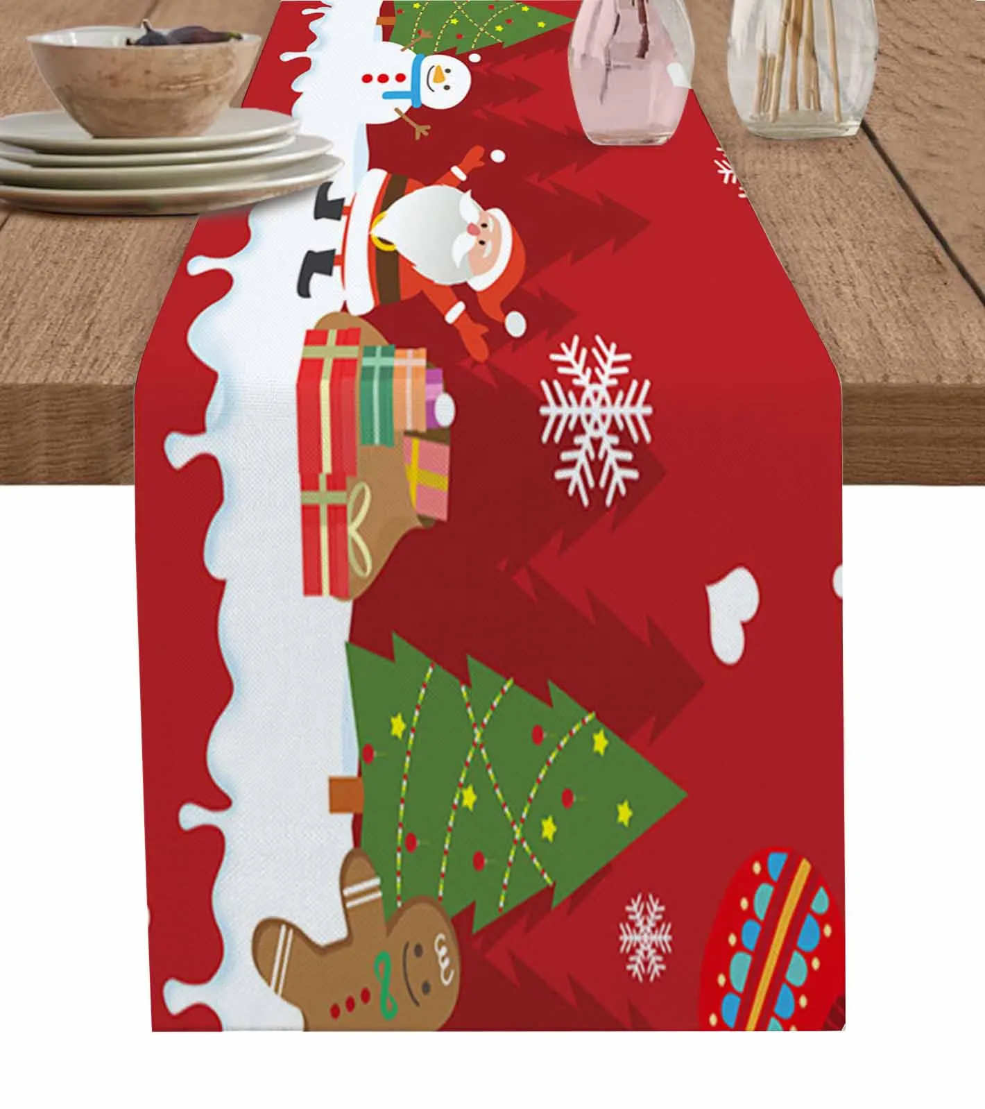 

Red Christmas Carnival Santa Claus Snowman Table Runner Wedding Party Dining Table Cover Placemat Napkin Home Kitchen Decoration