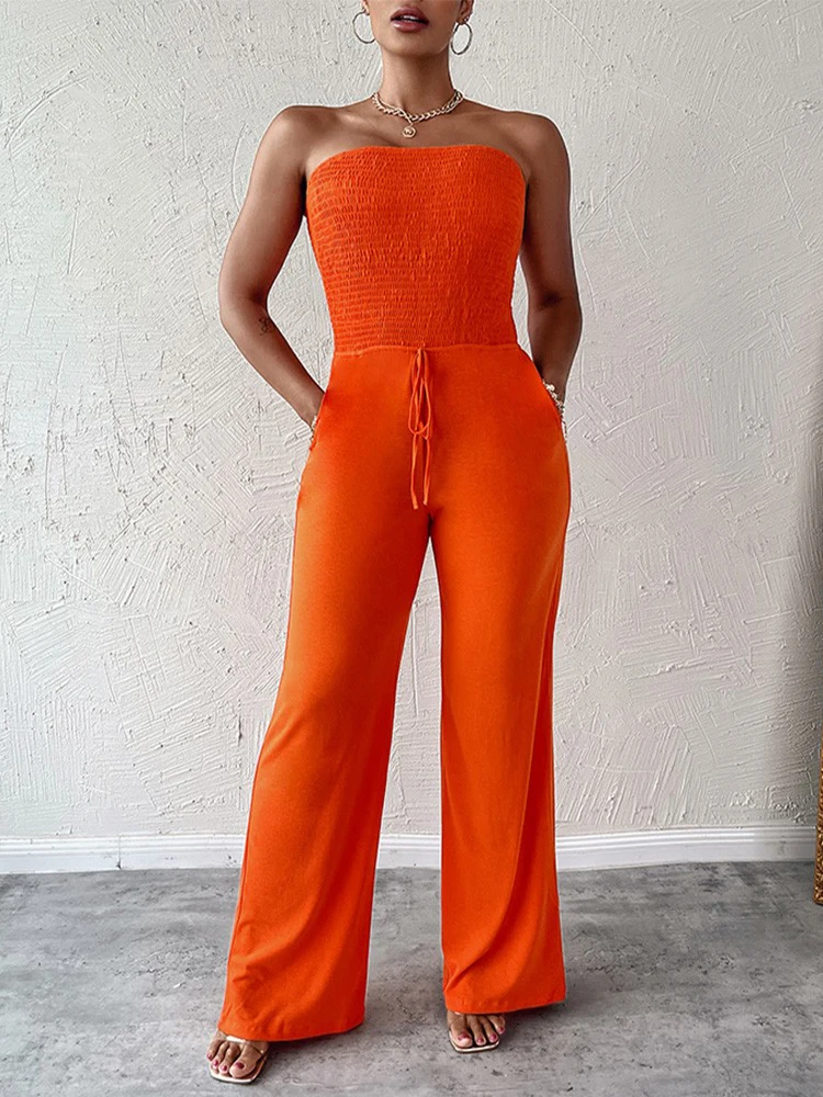 

Shein Romwe 2022 Summer Shirred Bandeau Pocket Detail Drawstring Jumpsuit Of One Fashion Casual Pieces For Women Free Shipping