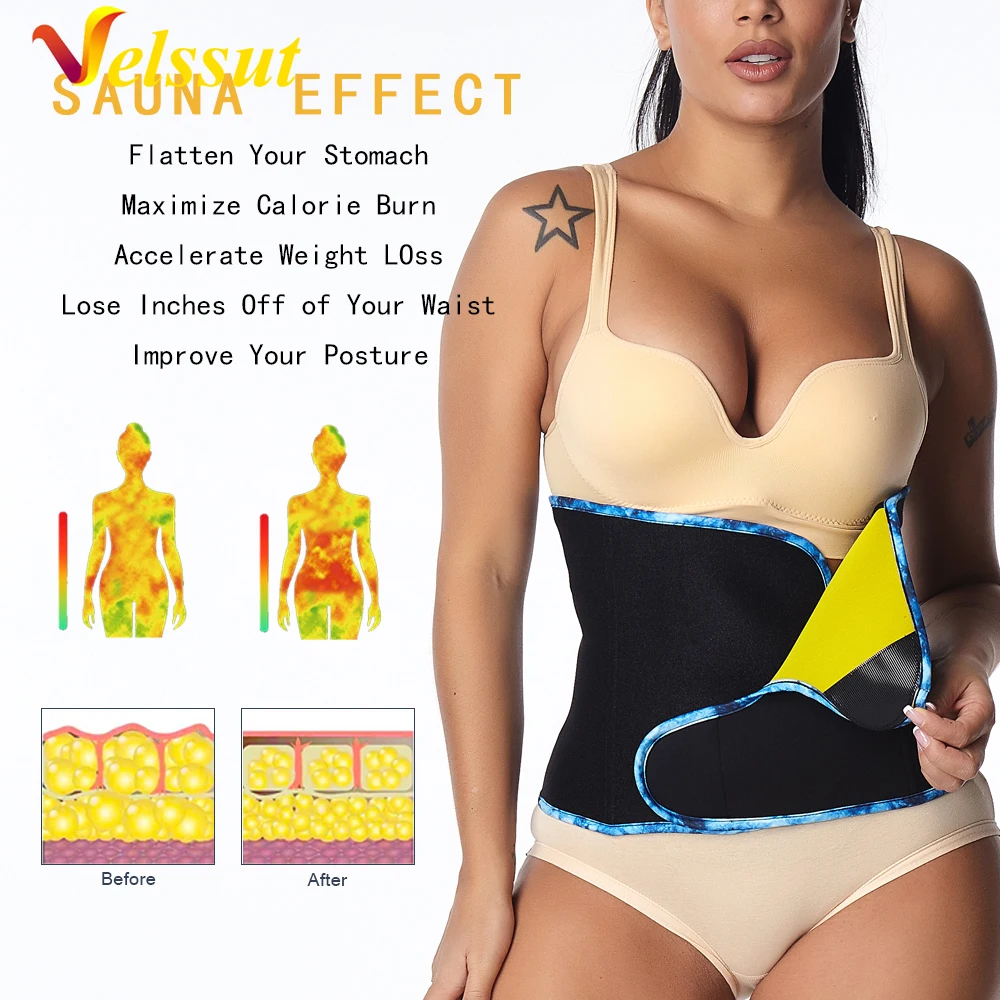 Velssut Waist Trainer Slimming Wrap Body Shaper Workout Neoprene Fitness Belt Sauna Sweat Weight Loss Trimmer Corset Shapers