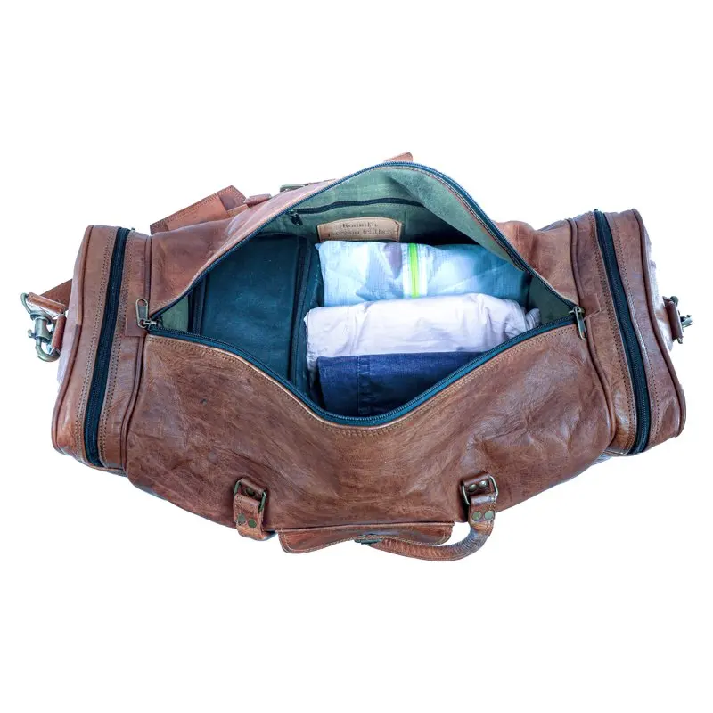 Leather duffel bag large 24 Inch Square Duffel Travel Gym Sports Overnight Weekender Leather Bag for men and women by Komal's Pa