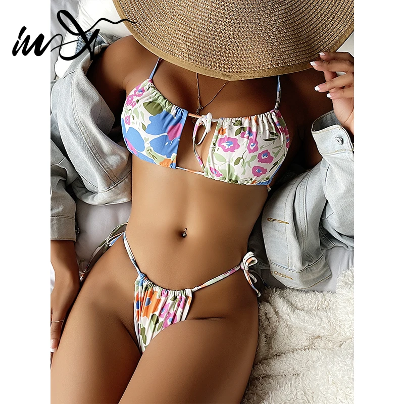 

In-X Sexy thong bikinis Bandeau swimsuit women Print bathing suits swimwear conjunto biquinis feminino trajes de baño mujer 2022