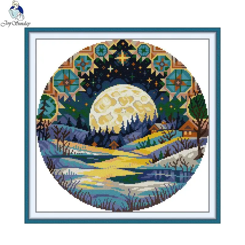 Фото Набор для вышивания крестиком Joy Sunday, DIY, вышивка «Полнолуние», 14CT, 34*34 см, рукоделие, шитье, декор для дома + БЕСПЛАТНЫЕ ПОДАРКИ №3