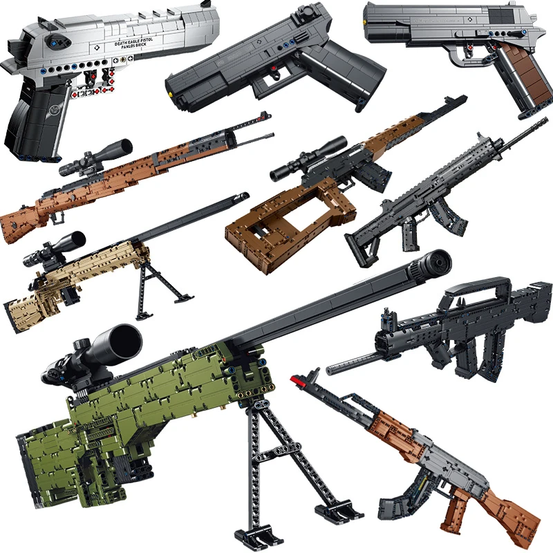 

MEOA Toy Gun Series AWM Sniper Rifle Desert Eagle Pistol Automatic AKM Assault Rifle With Bullets Building Blocks Toys For Boys