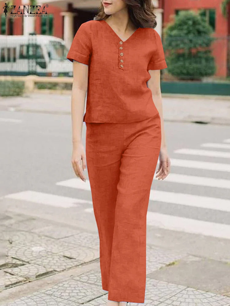 Комплект ZANZEA женский летний из 2 предметов модная блузка с коротким рукавом и