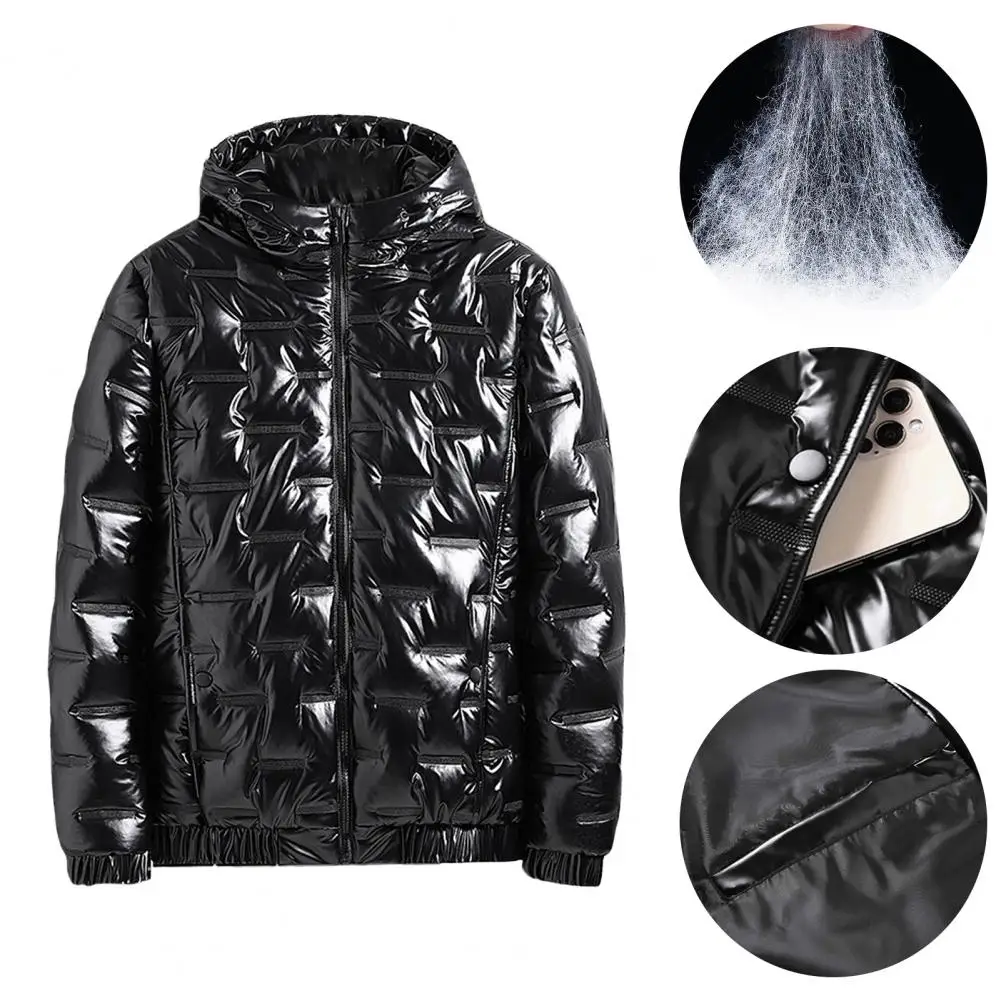 

Trendy Hooded Jacket Pockets Solid Color Male Elastic Cuff Zipper Windbreaker Overcoat Men Windbreaker Cold Proof