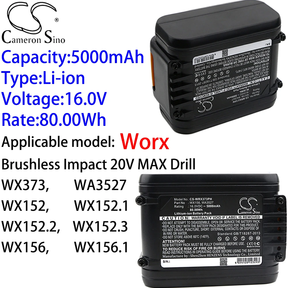 

Cameron Sino Lithium Battery 5000mAh 16.0V for Worx WX152.2,WX152.3,WX156,WX156.1