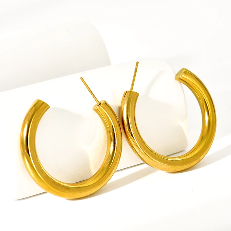 36mm Stainless Steel C Shape Stud Earrings 18 K Metal Minimalist Unusual Earrings joyería acero inoxidable mujer Gift