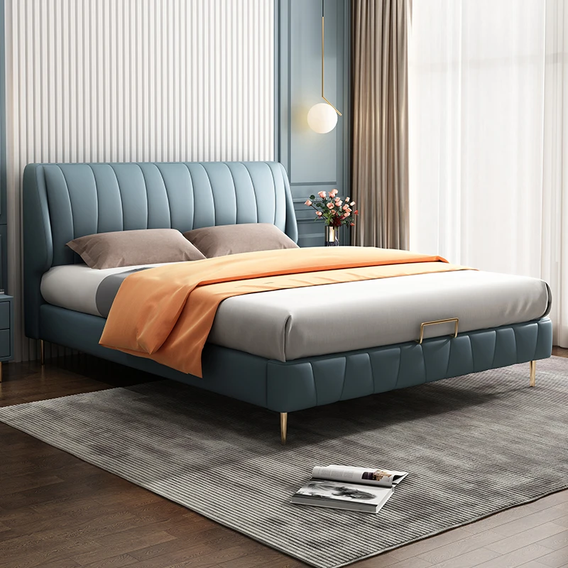 

Pure simple modern luxury leather bed 1.8 meters master bedroom double bed minimalist style Italian wedding bed 1.5 meters