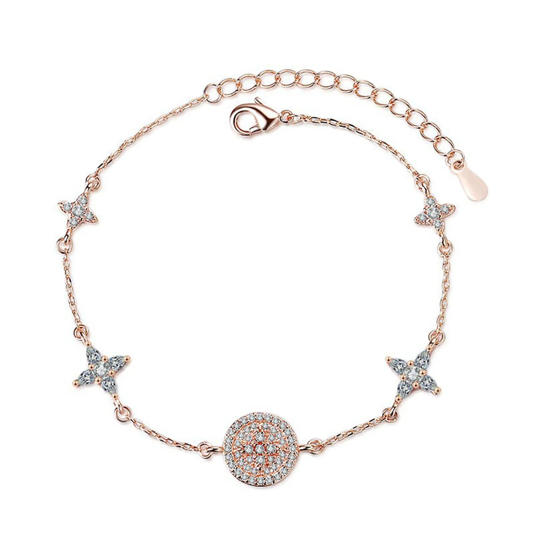 

Ladies 925 Silver Luxury Fashion Jewelry Star Trellis Cross Women Sweet Romantic Charm Female Bracelets Holiday Gifts