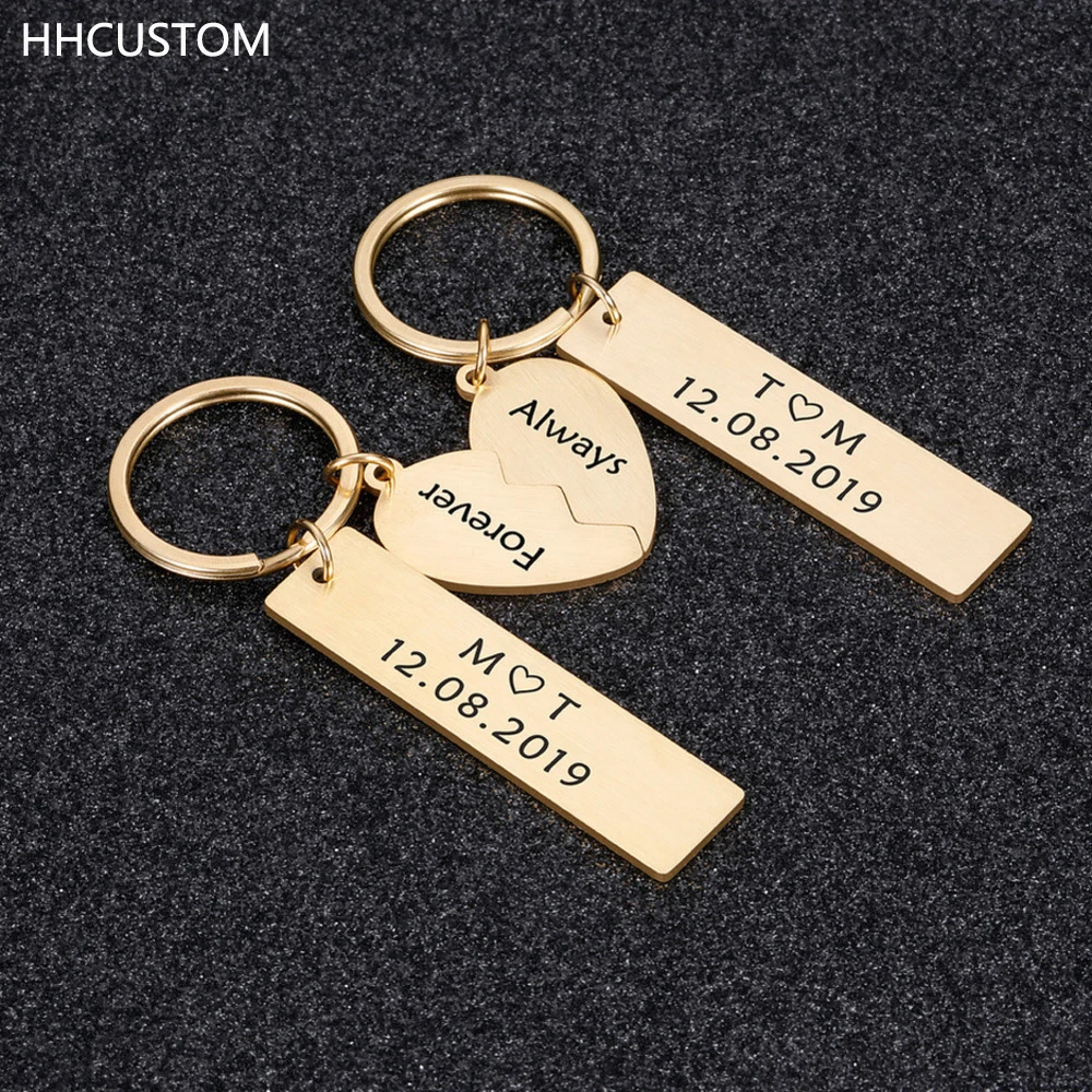 

HHCUSTOM Custom Heart Letter Keychain Personality Stainless Steel Square Love Nameplate Pendant Keyring For Couple Jewelry Gift