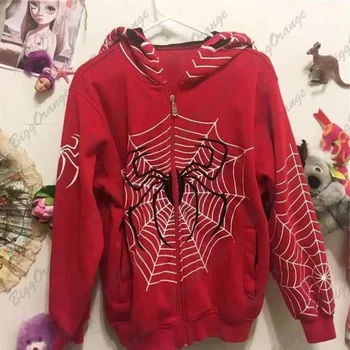 Retro fashion gothic spider print oversized hoodie women's Y2K street casual all-match k popular clothing sweater clothes unisex 4