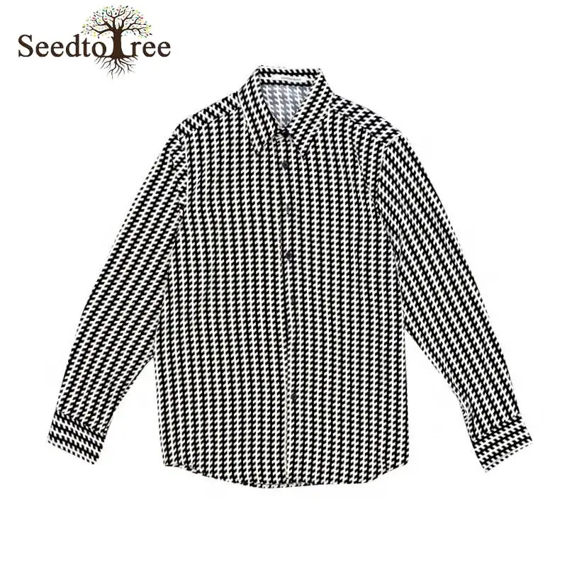 Spring and Autumn Men's Casual Shirts Plaid Houndstooth Long Sleeve Turndown Collar Single Breasted Fashion Shirts Unisex