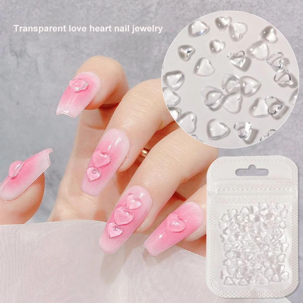 

100 шт./пакет 3D Прозрачные подвески для ногтей в форме сердца из смолы Прозрачные плоские зеркальные желе для влюбленных ногтей Кристаллы Стр...