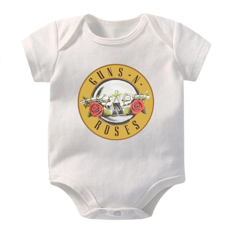 DERMSPE Summer New Style Baby Girls Boys Rompers Short Sleeve Guns N Roses Newborn Baby Clothes Print Jumpsuit White Hot images - 6