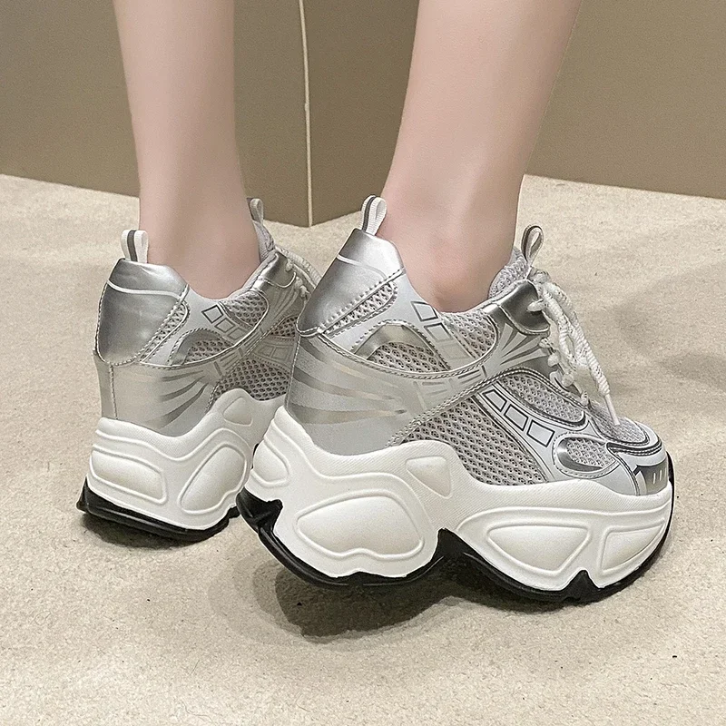 Летние дышащие сетчатые кроссовки 10 см спортивная обувь на толстой подошве