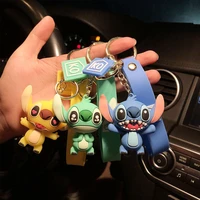 disney anime lilo stitch silicone model fashion keychain stitch toy bag car keyring pendant accessories children iike gift