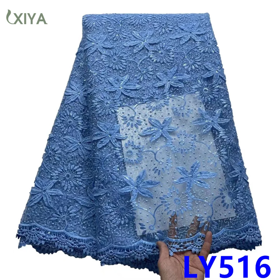 

XIYALACE High Quality African Lace Fabric Sky Blue French Tulle Net Laces Nigerian Milk Silk Lace Fabrics for Woman Sewing LY516