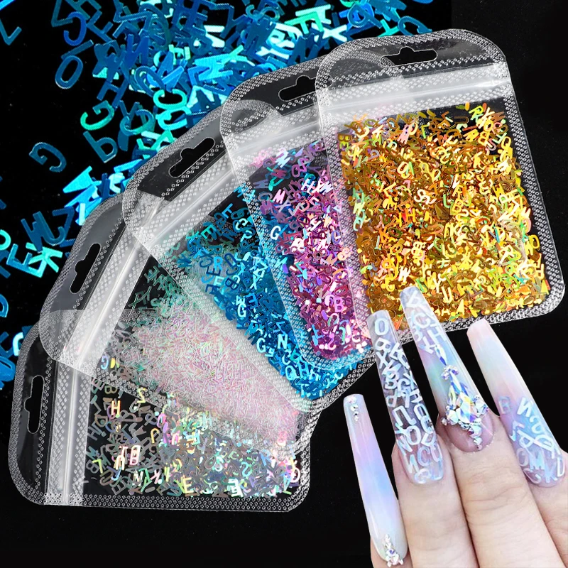 

Mix Color Nail Art Design Letters Sequins Holographic Glitter Laser Letters 3D Iridescent DIY Nail Decorations Manicure Tool