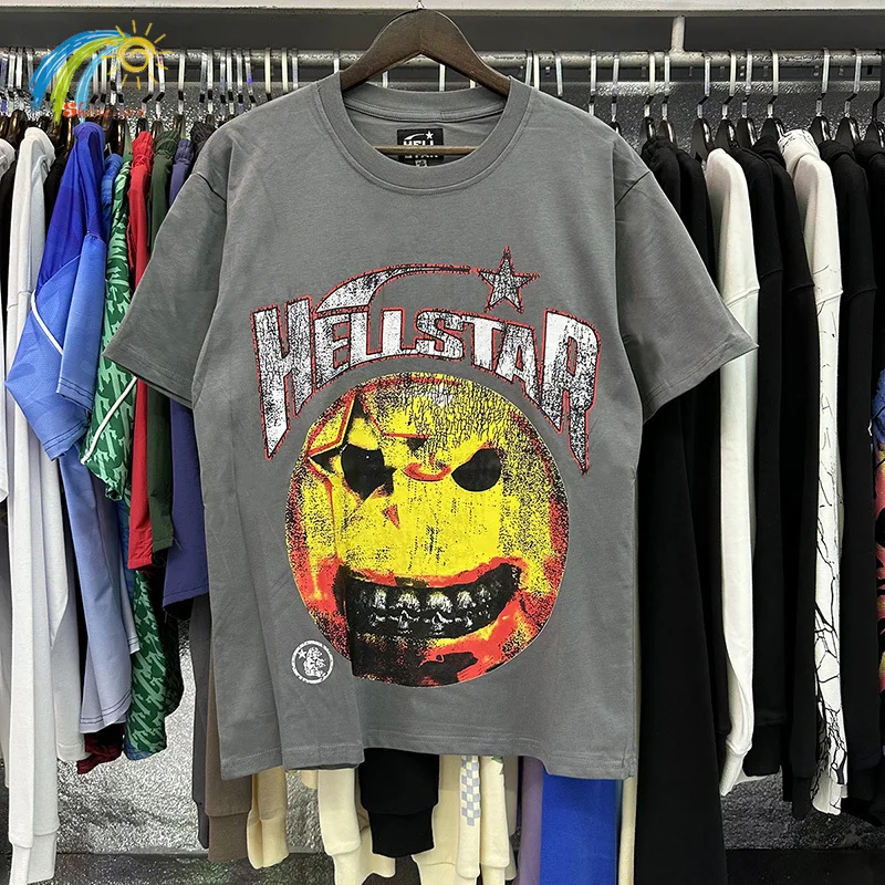 

High Quality Cotton Graphics Printing Hellstar T Shirt Men Women Gray Tee Casual Fashion T-Shirt Inside Tags