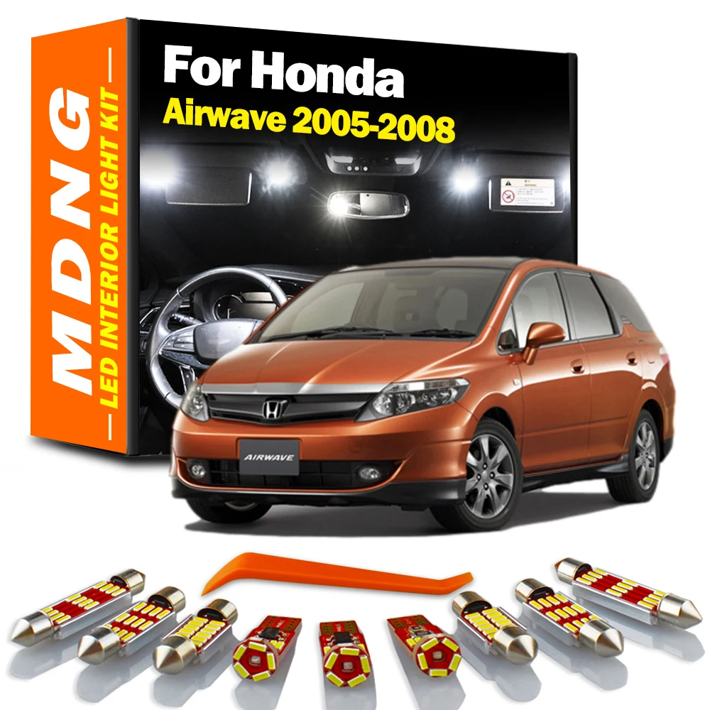

MDNG 9Pcs Canbus Indoor Lamp For Honda Airwave 2005 2006 2007 2008 Car Bulbs Vehicle LED Interior Map Dome Light Kit No Error