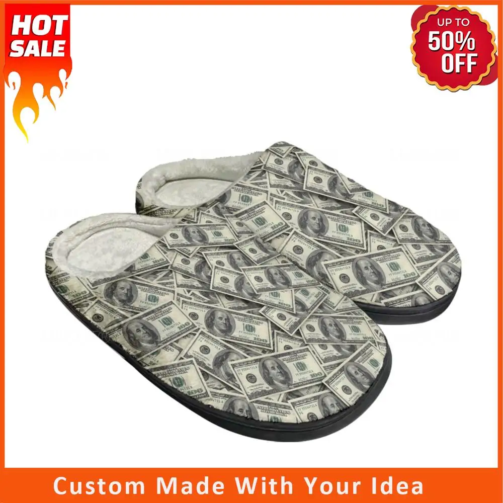 

Dollar Printed Popular Home Cotton Custom Slippers Mens Womens Sandals Plush Bedroom Casual Keep Warm Shoe Thermal Slipper Black