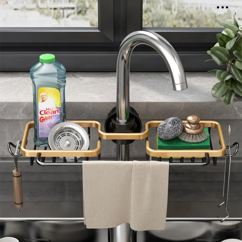 

Space Aluminum Sink Drain Sponge Storage Rack Kitchen Accessories Sponge Wash Dishes Draining Basket Kitchen Gadgets Estantes