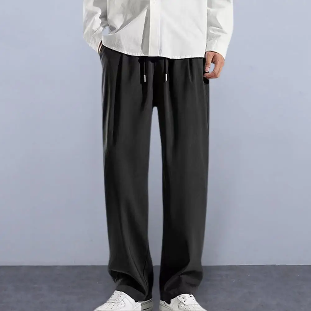 

Брюки мужские летние однотонные с эластичным поясом, спортивные штаны свободного покроя, с карманами и кулиской, шелковые спортивные штаны