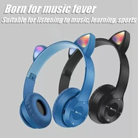 cute cat ears bluetooth 5 0 wireless headphone with microphone noise cancelling kid girl stereo music casco storage bag gift