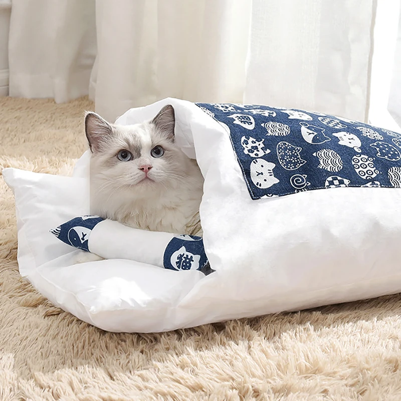 

Cat Bed Warm Cat Sleeping Bag Deep Sleep Removable Pet Dog Bed House Cats Nest Cushion With Pillow Cat Accessories Pet Supplies