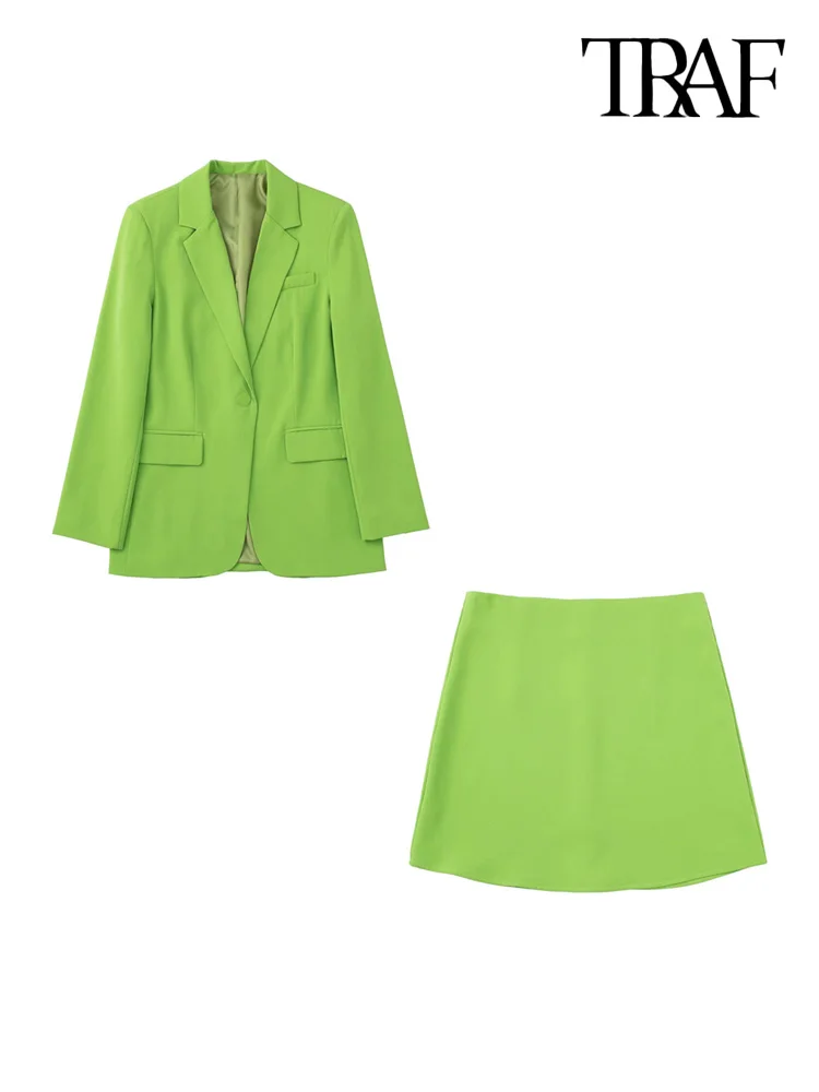 

TRAF Women Fashion Front Button Straight Blazer Coat And High Waist A Line Mini Skirt Female Two Piece Sets Mujer