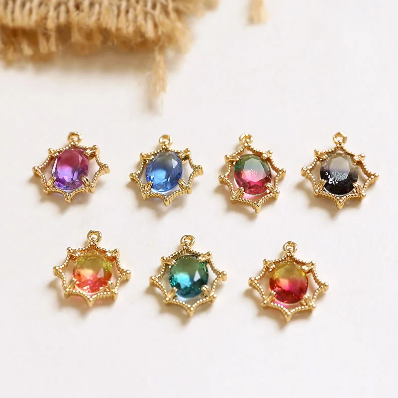 

1pcs Gradient Cut Crystal Zircon Double Color Hollow Out Necklace, Bracelet, Earpiece Pendant Material Diy Handmade Accessories