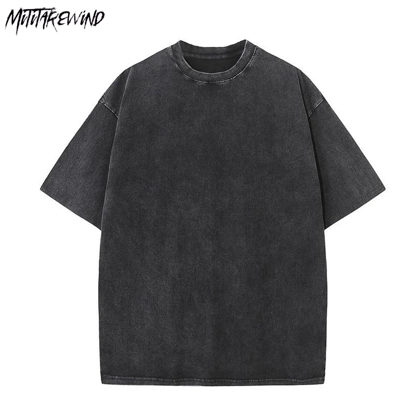 

Хлопковая винтажная свободная футболка Wahsed, Женская парная оверсайз модная Новая повседневная Уличная одежда Y2k, Летний Новый однотонный пуловер, топ с круглым вырезом