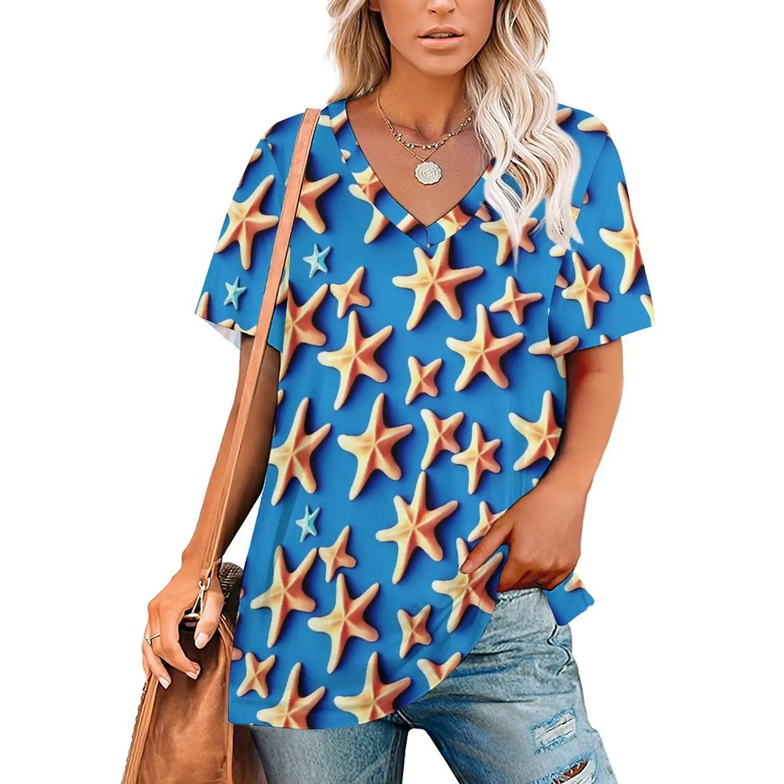 

Starfish Are Stars T Shirt Funny Marine Life Trendy Oversize T-Shirts Short Sleeve V Neck Fashion Tshirt Beach Custom Clothes