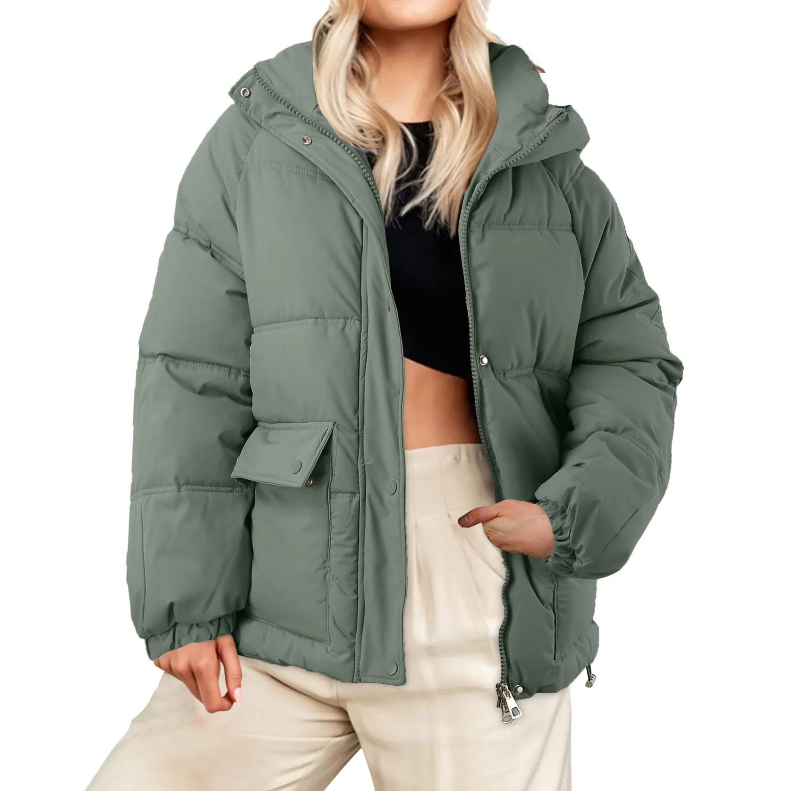 Парка женская зимняя оверсайз повседневный свободный пуховик однотонный жакет