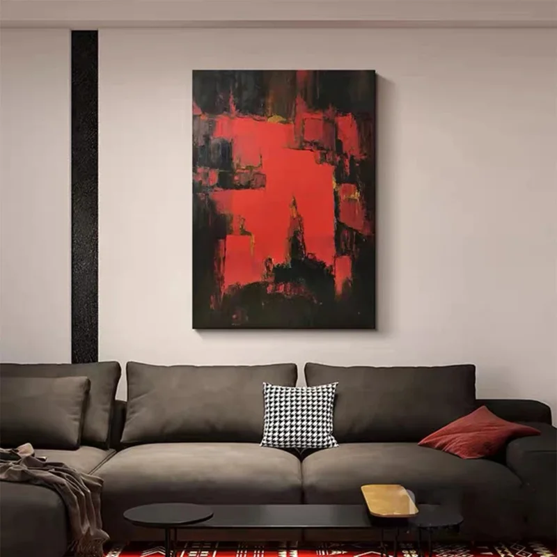 Ручная роспись Современная масляная живопись текстура красная черная Золотая