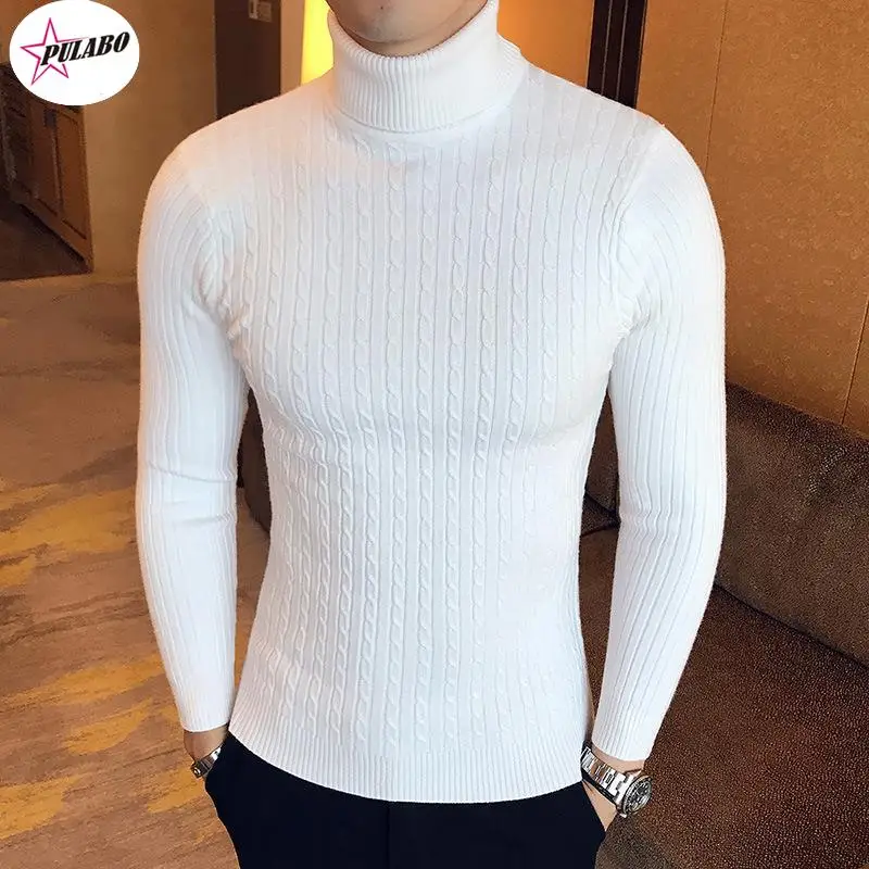

5XL PULABO 2022 Зимний толстый теплый свитер с высоким воротом, мужские свитера, приталенный пуловер, Мужская трикотажная одежда с двойным воротни...