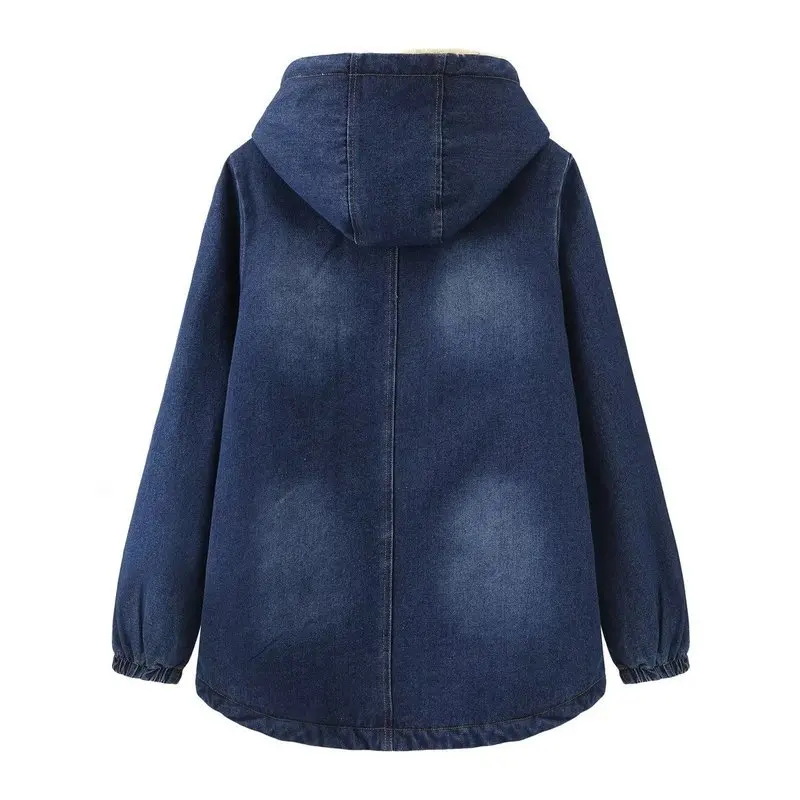 2023 Autumn Winter Women Warm Fleece Thickened Coat Jacket Denim Hooded Coat Denim Cotton Jacket Female Chic Outwear Top Clothe