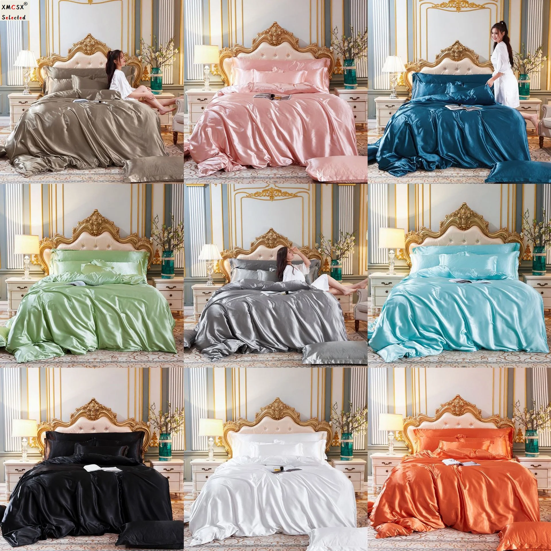 

Fashion Mulberry Silk Bedding Set Duvet Cover Bed Sheet Pillowcase Luxury Satin Bedsheet Solid Color King Queen Full Twin Size