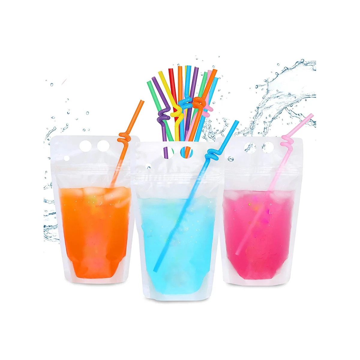 

100Pcs 16Oz Drink Pouches for Adults - Drink Pouches with Straws X100 - Resealable Smoothie Pouches