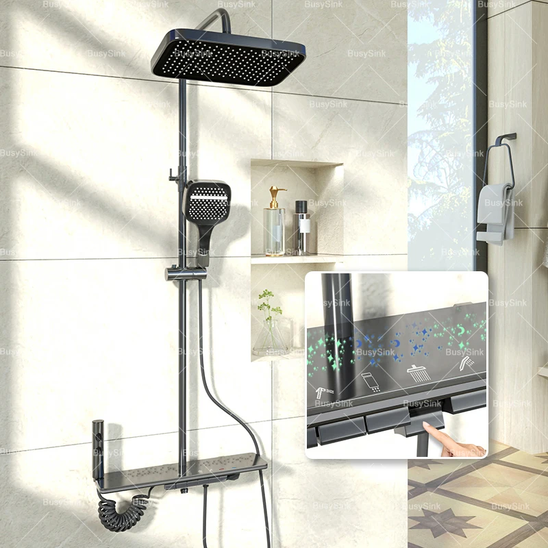 Душевая лейка серого цвета для ванной комнаты с цифровым дисплеем