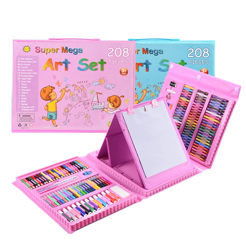 

42-208pcs Kids Draw Set Colored Pencil Crayon Watercolor Pens With Drawing Board School Supplies Educational Toys Gift