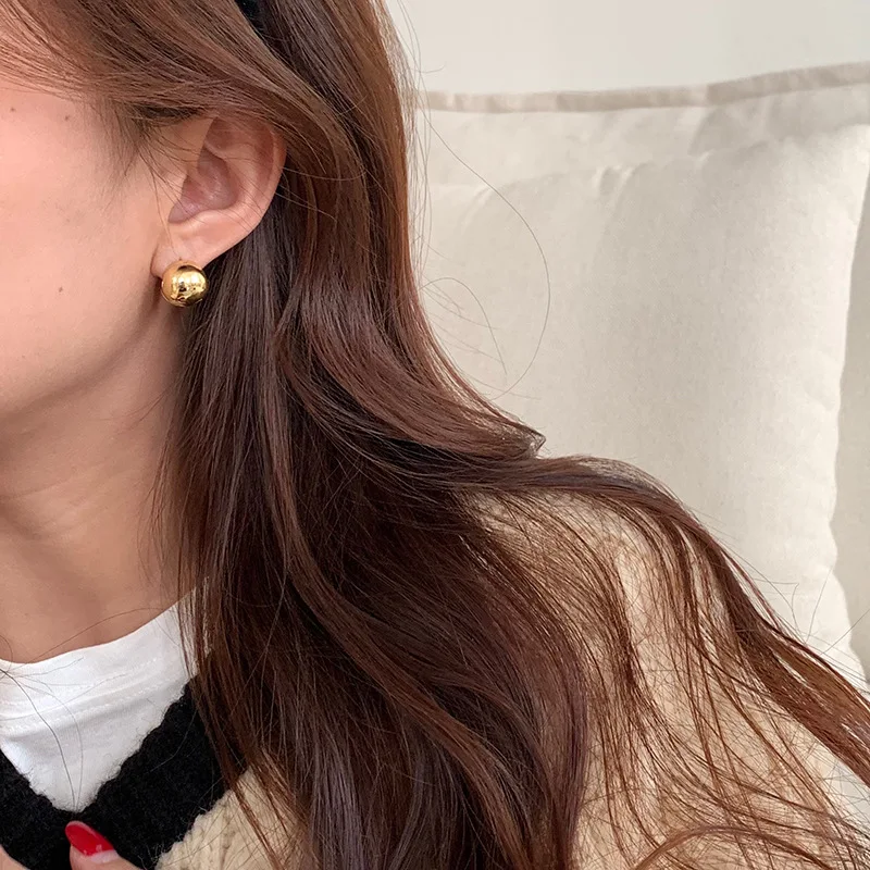 

Retro Round Ball Hoop Earrings For Women Korean Fashion Simple Jewelry Cute Accessories Birthday Gifts
