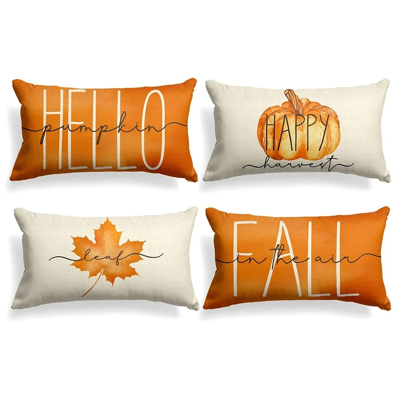 

Fall Decor Maple Leaf Throw Pillow Covers, 12 X 20 Pillows Autumn Thanksgiving Cushion Case For Sofa Couch Set Of 4