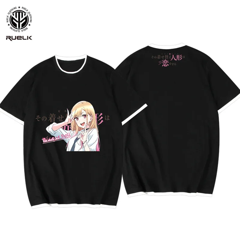 

Новая футболка из двух частей с имитацией, модная трендовая футболка с коротким рукавом для весны и осени в японском стиле с аниме и мультяш...