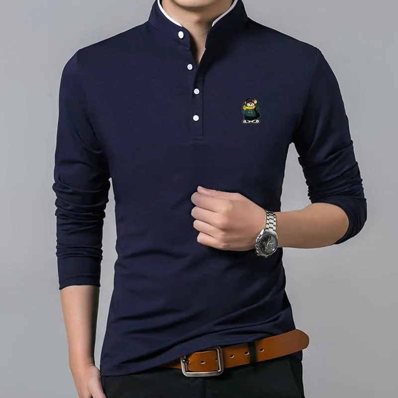 

Embroidered men's polo shirt Solid color long sleeved men's polo shirt New Year social business Polos men's clothing