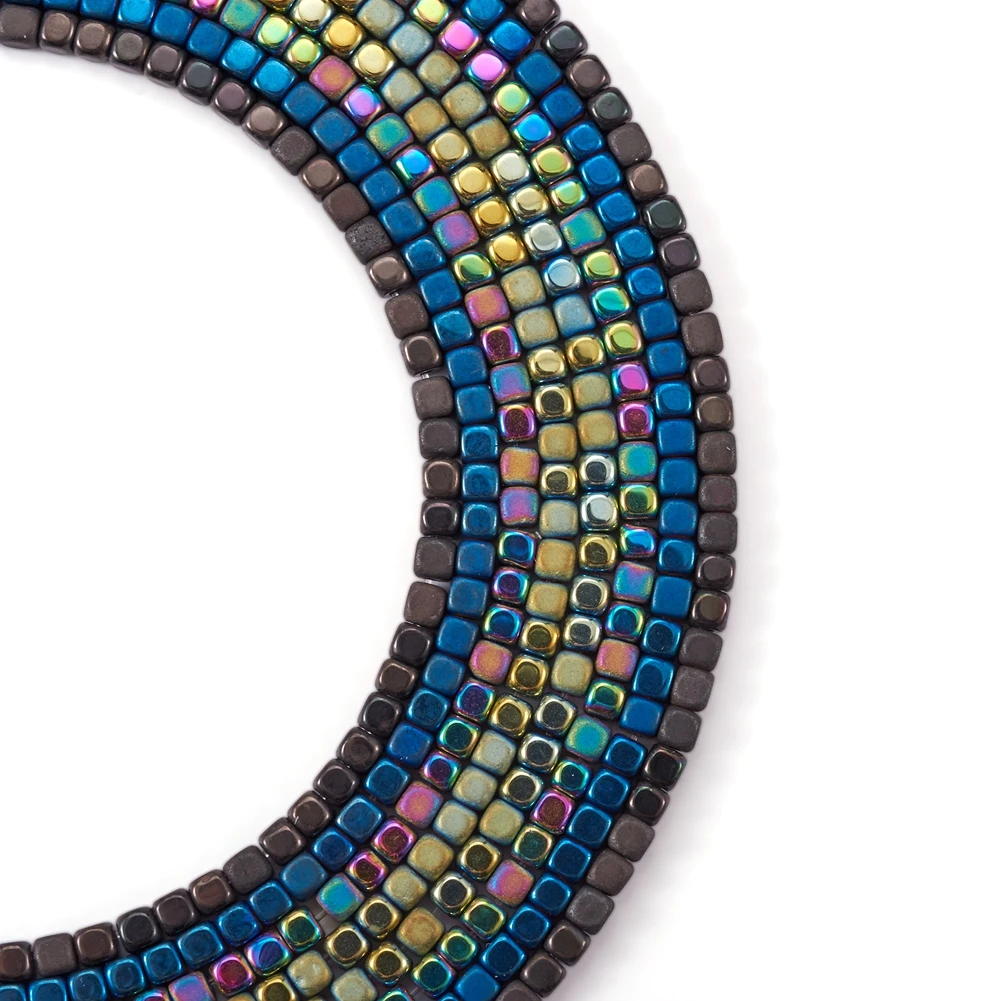 

4 Strands 4 Colors Non-magnetic Synthetic Hematite Bead With Matte Style Cube For Women Men Bracelet Necklace Jewelry Making