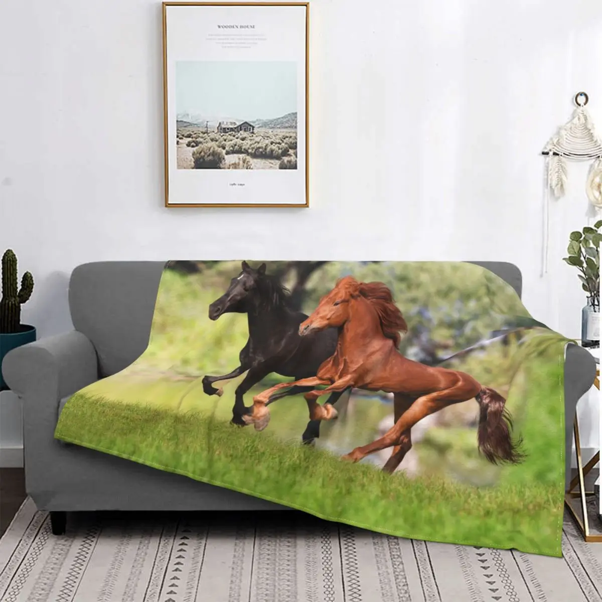 

Black Brown Horse Pattern Blanket Flannel Print Pentium Animal Lover Ultra Warm Blanket for Bedding Sofa Bed Cover