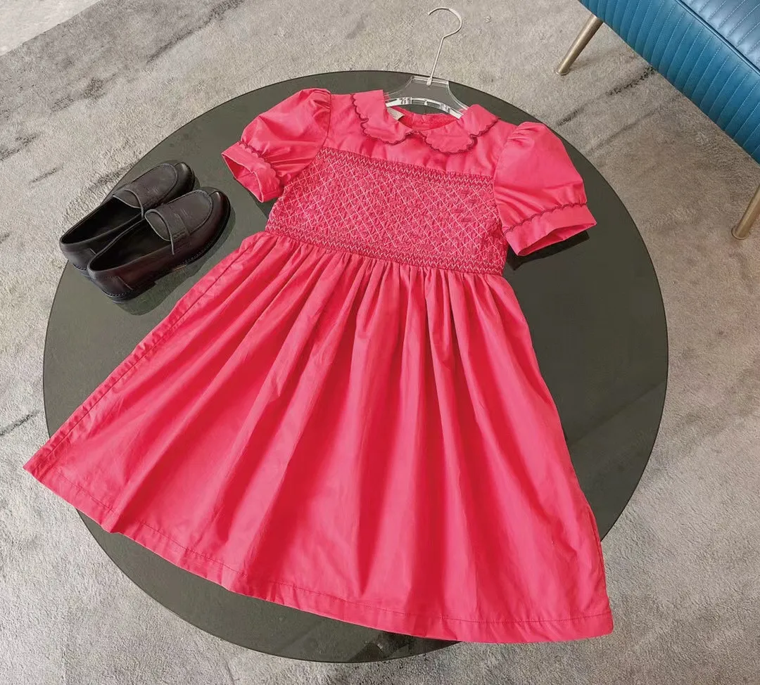 

2022 Summer high quality fashion brand red lotus leaf collar bubble sleeve wrinkled princess skirt girl dress
