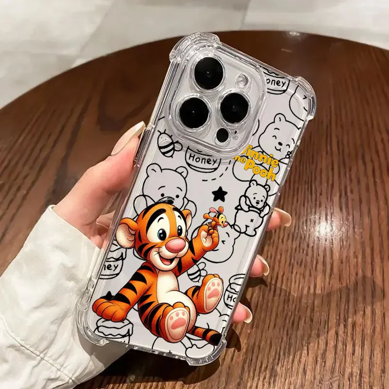 Фото Милый чехол для телефона с Винни-Пухом для iPhone 17, 16e, 16, 15, 14, 13, 12, 11 Mini, Air, Pro, Max, XR, Plus, противоударный, прозрачный №5