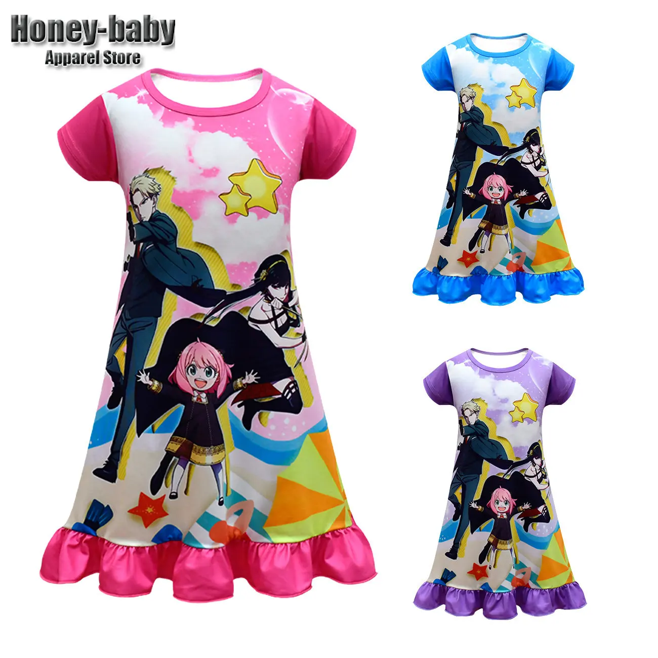 

Детское платье с коротким рукавом и круглым вырезом, 3 цвета